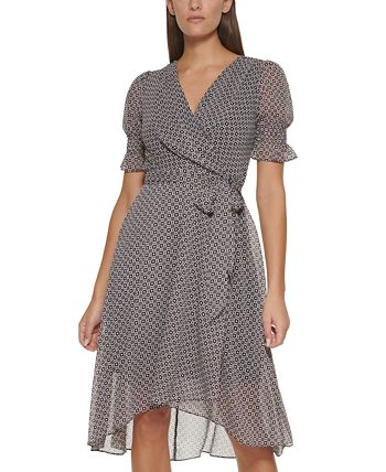 Vestido midi estampado feminino Tommy Hilfiger, preto, tamanho 10