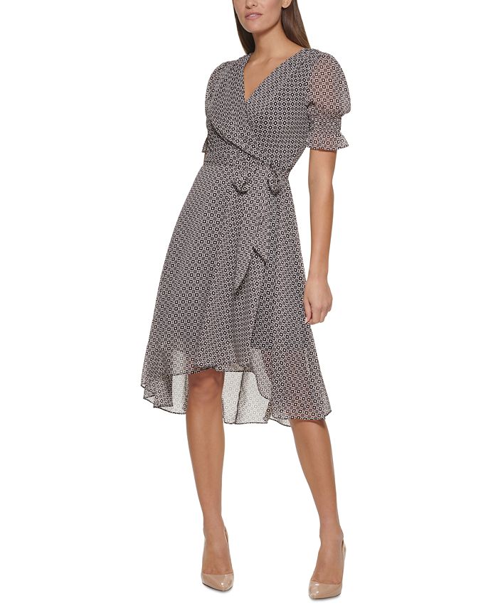 Vestido midi estampado feminino Tommy Hilfiger, preto, tamanho 8