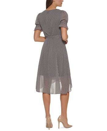 Vestido midi estampado feminino Tommy Hilfiger, preto, tamanho 8