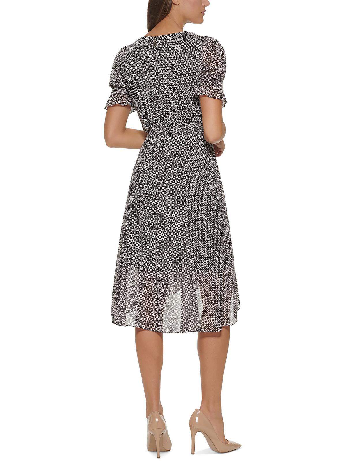 Vestido midi estampado feminino Tommy Hilfiger, preto, tamanho 2