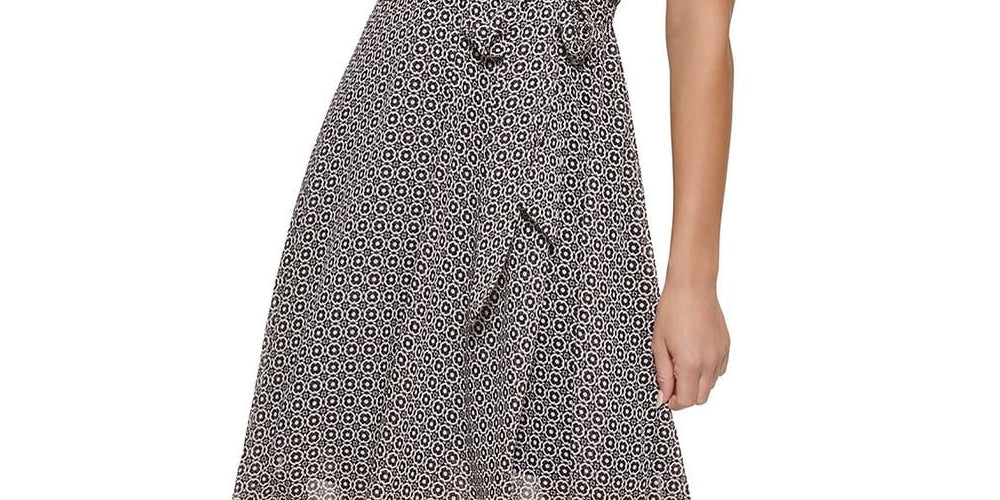 Vestido midi estampado feminino Tommy Hilfiger, preto, tamanho 2