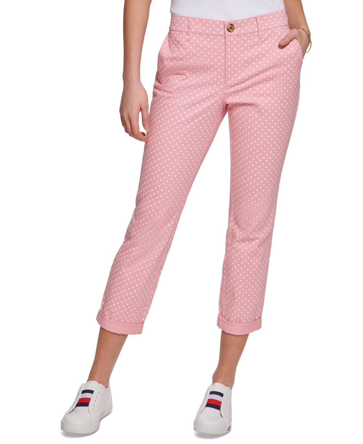 Calça Chino Tommy Hilfiger Feminina com Estampa de Bolinhas Rosa