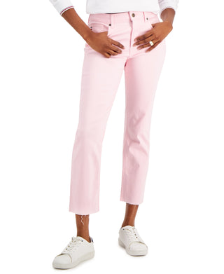 Calça jeans feminina Tommy Hilfiger Tribeca Th Flex com perna reta e bainha crua, rosa, tamanho 8