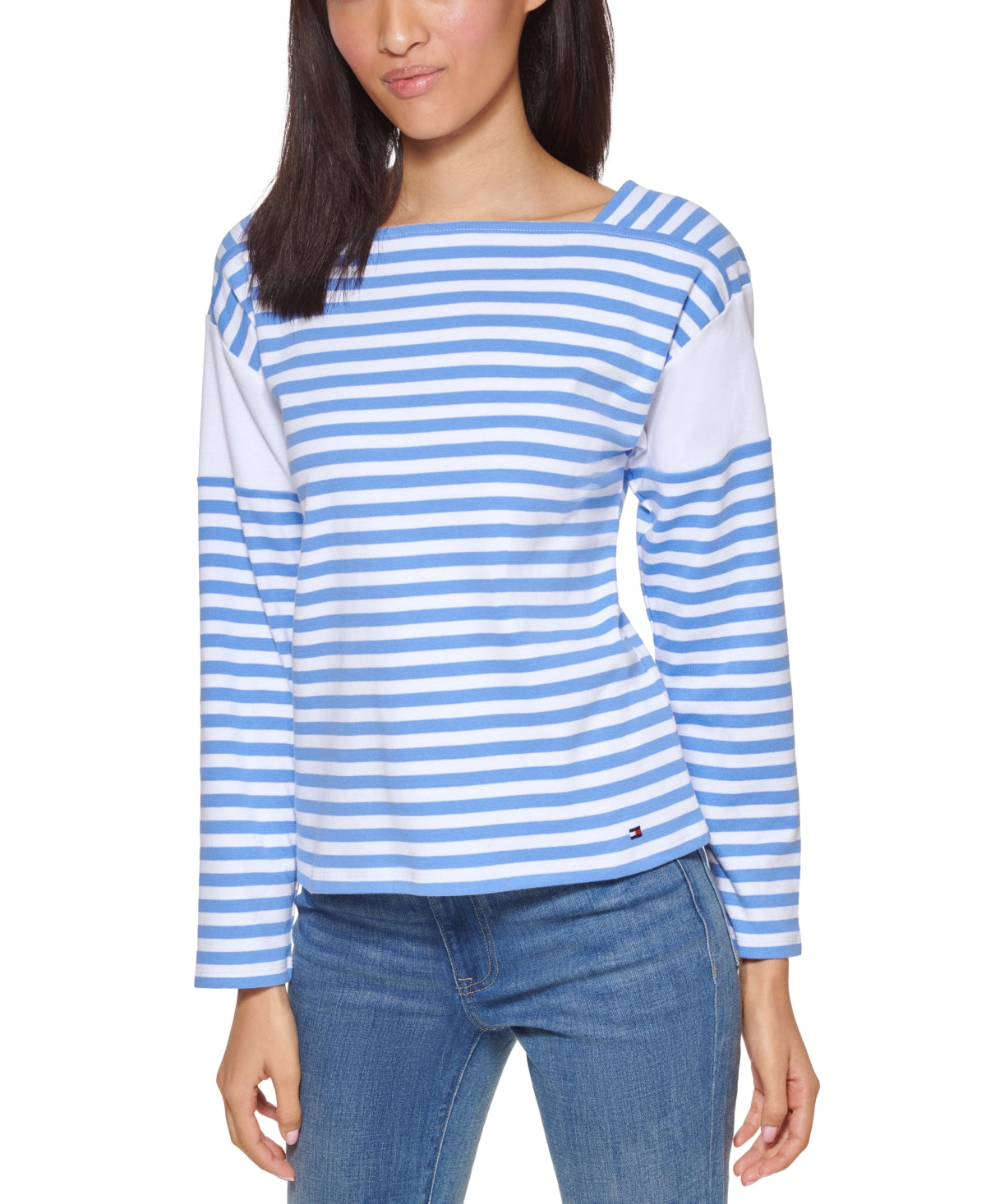 Tommy Hilfiger Blusa Feminina de Algodão com Gola Quadrada Azul Tamanho P