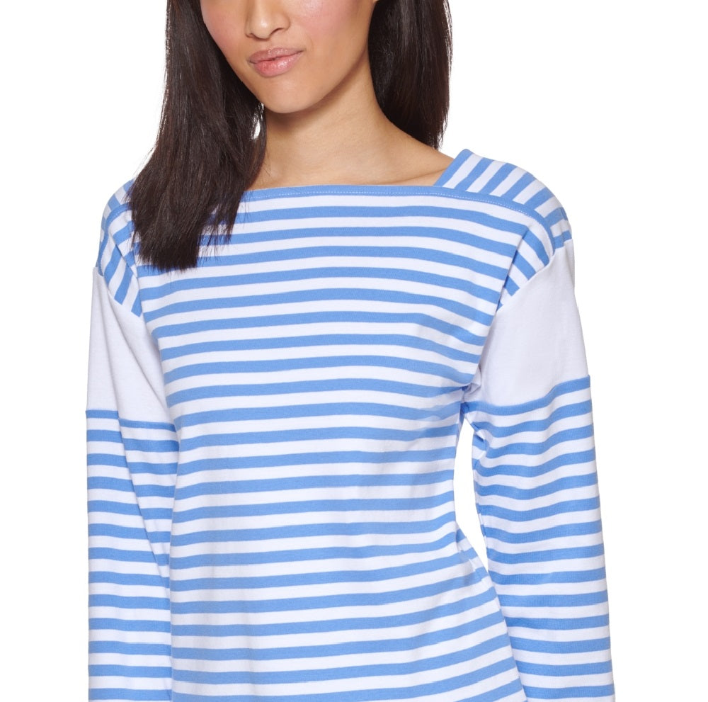 Tommy Hilfiger Blusa Feminina de Algodão com Gola Quadrada Azul Tamanho P