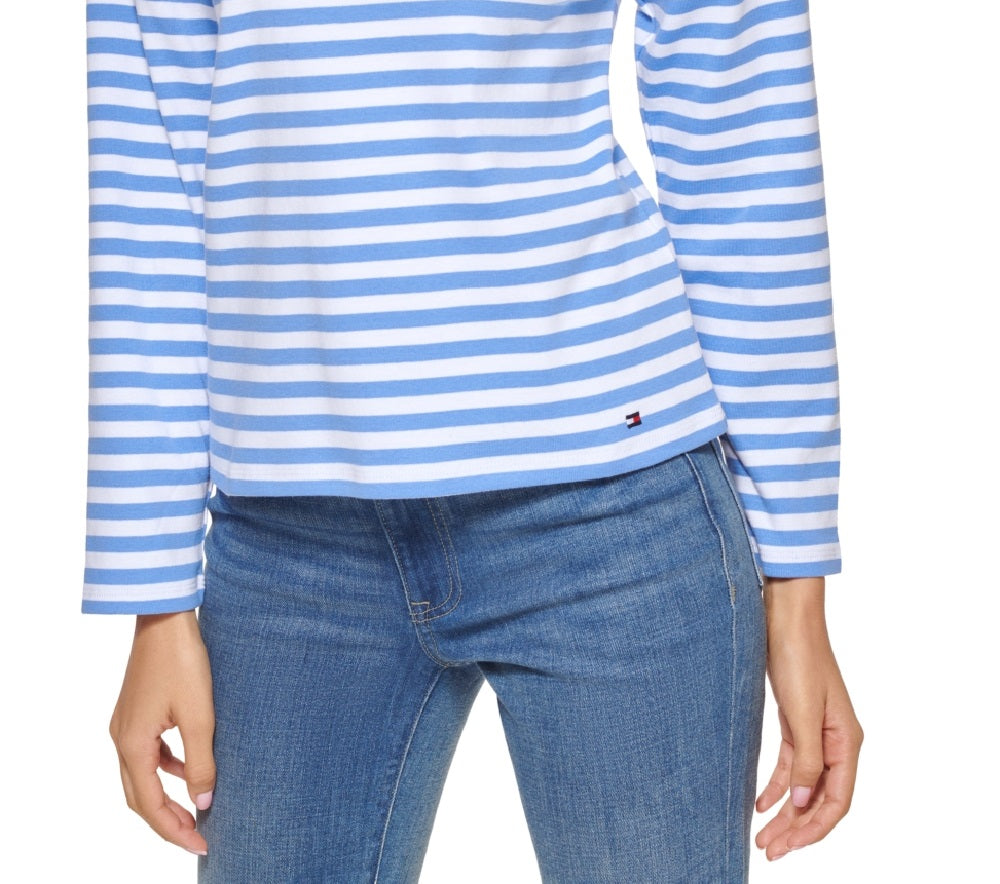 Tommy Hilfiger Blusa Feminina de Algodão com Gola Quadrada Azul Tamanho P