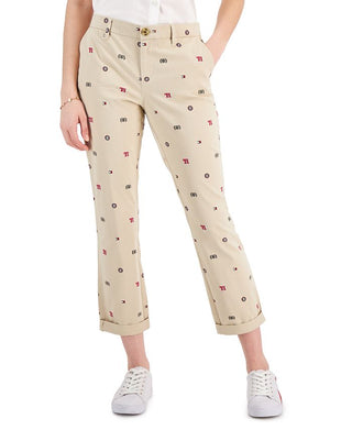 Tommy Hilfiger Women's Th Flex Hampton Logo Print Chino Pants Brown Size 16