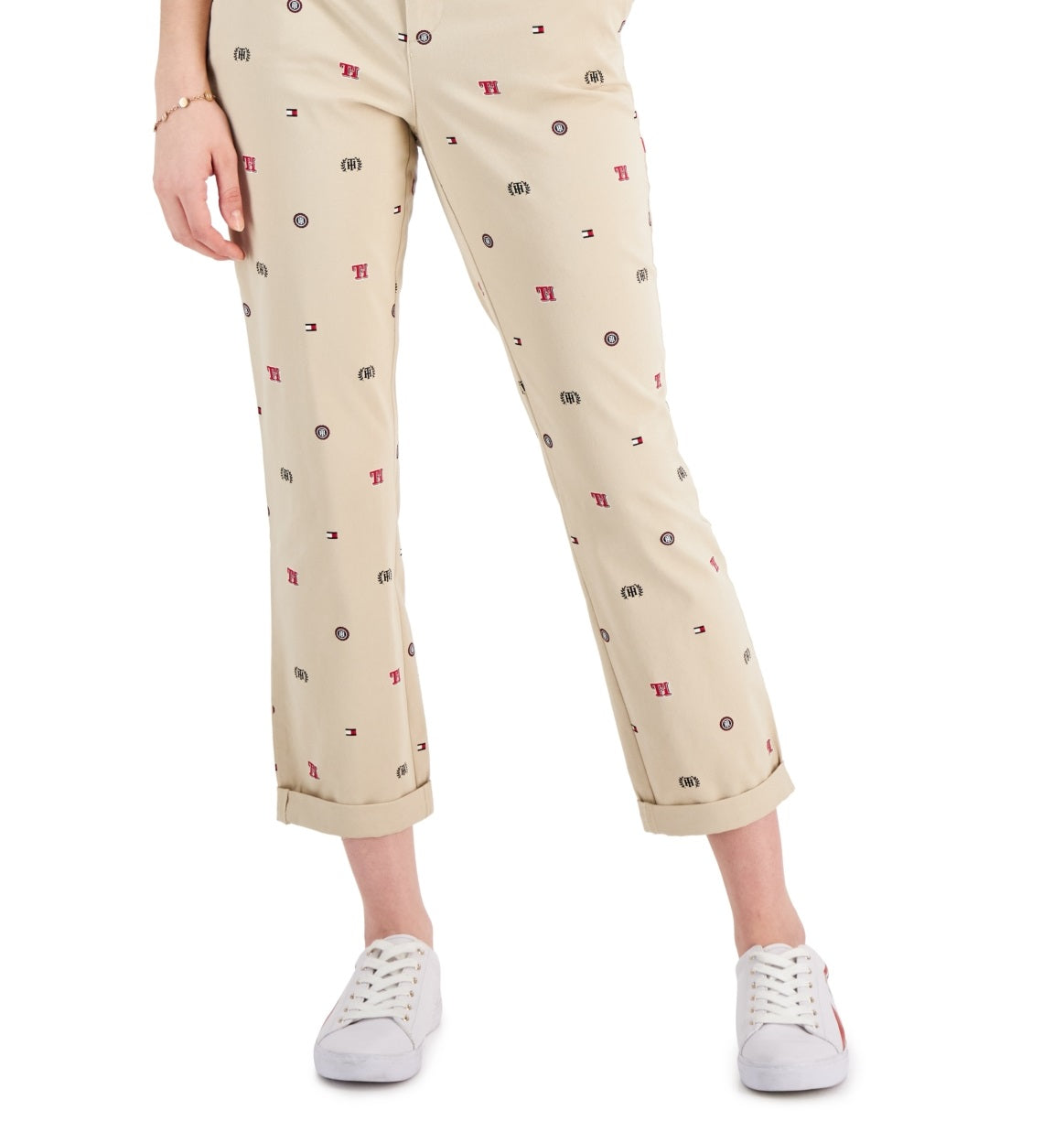 Calça Chino Tommy Hilfiger Feminina Th Flex Hampton com Estampa de Logotipo Marrom