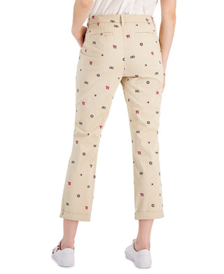 Calça Chino Tommy Hilfiger Feminina Th Flex Hampton com Estampa de Logotipo Marrom