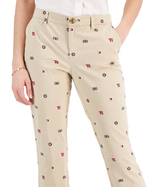 Calça Chino Tommy Hilfiger Feminina Th Flex Hampton com Estampa de Logotipo Marrom