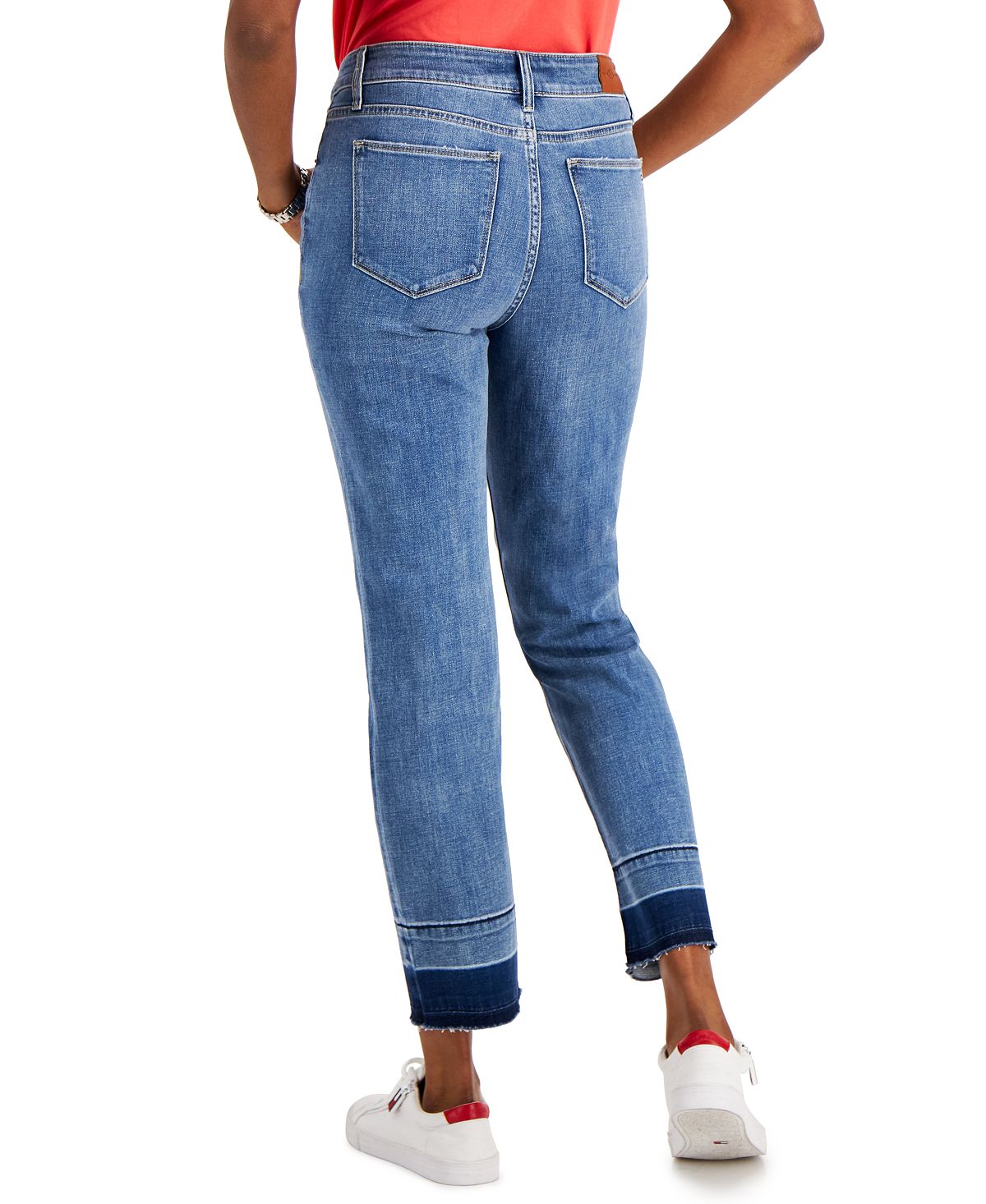 Calça jeans feminina Tommy Hilfiger com bainha reta e comprimento até o tornozelo, azul, tamanho 12