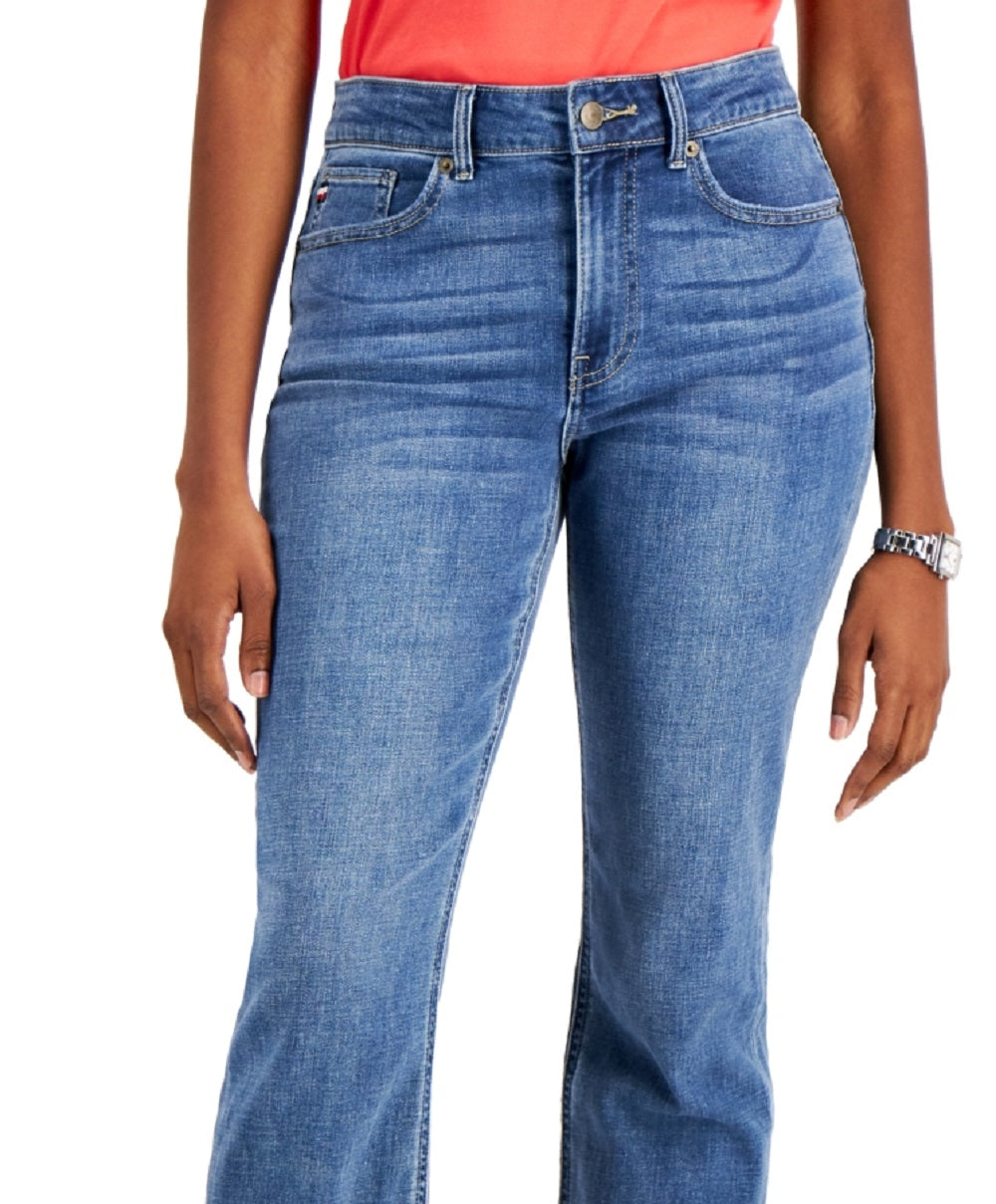 Calça jeans feminina Tommy Hilfiger com bainha reta e comprimento até o tornozelo, azul, tamanho 12