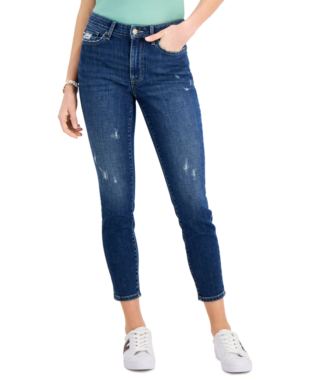 Calça jeans skinny skinny Tommy Hilfiger Curvy Fit feminina, tamanho 14, azul