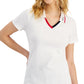 Polo Tommy Hilfiger feminino de algodão com acabamento contrastante, branco, tamanho grande