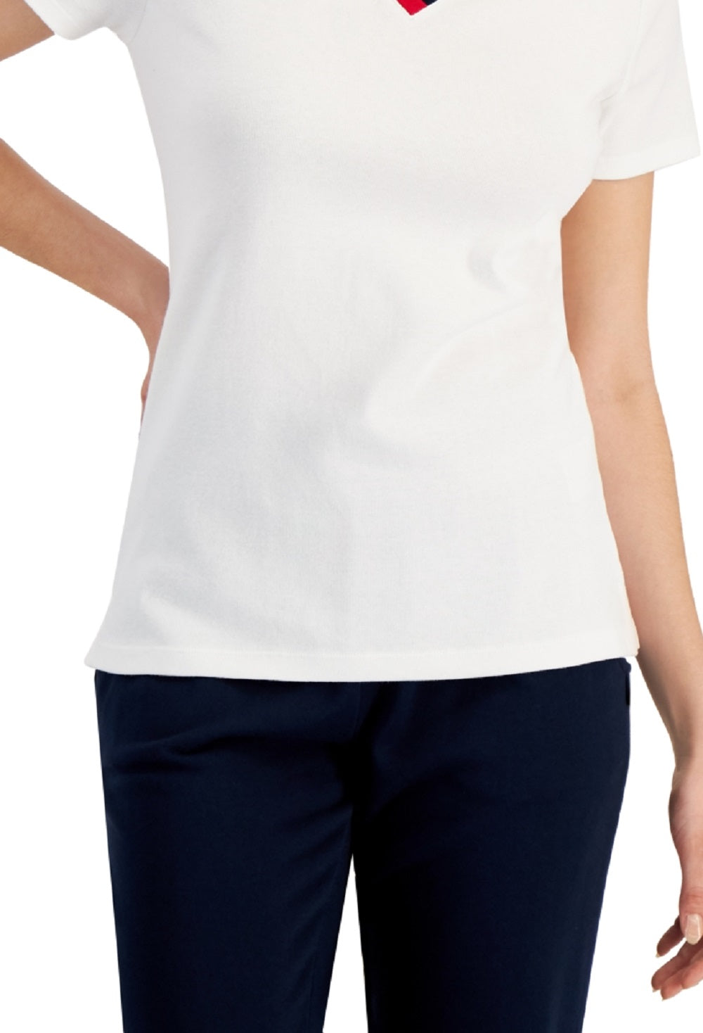 Polo Tommy Hilfiger feminino de algodão com acabamento contrastante, branco, tamanho grande