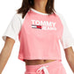 Camiseta Tommy Jeans Feminina Fused Logo Baseball Rosa Tamanho X-G
