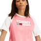Camiseta de beisebol feminina Tommy Jeans Fused Logo, tamanhos variados, pequena