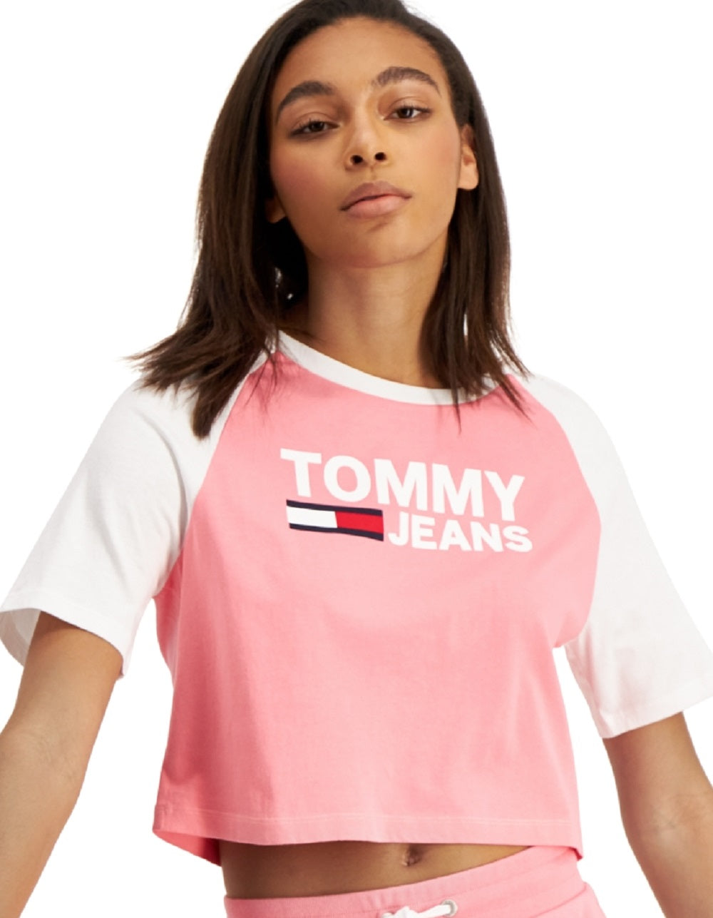 Camiseta de beisebol feminina Tommy Jeans Fused Logo, tamanhos variados, pequena