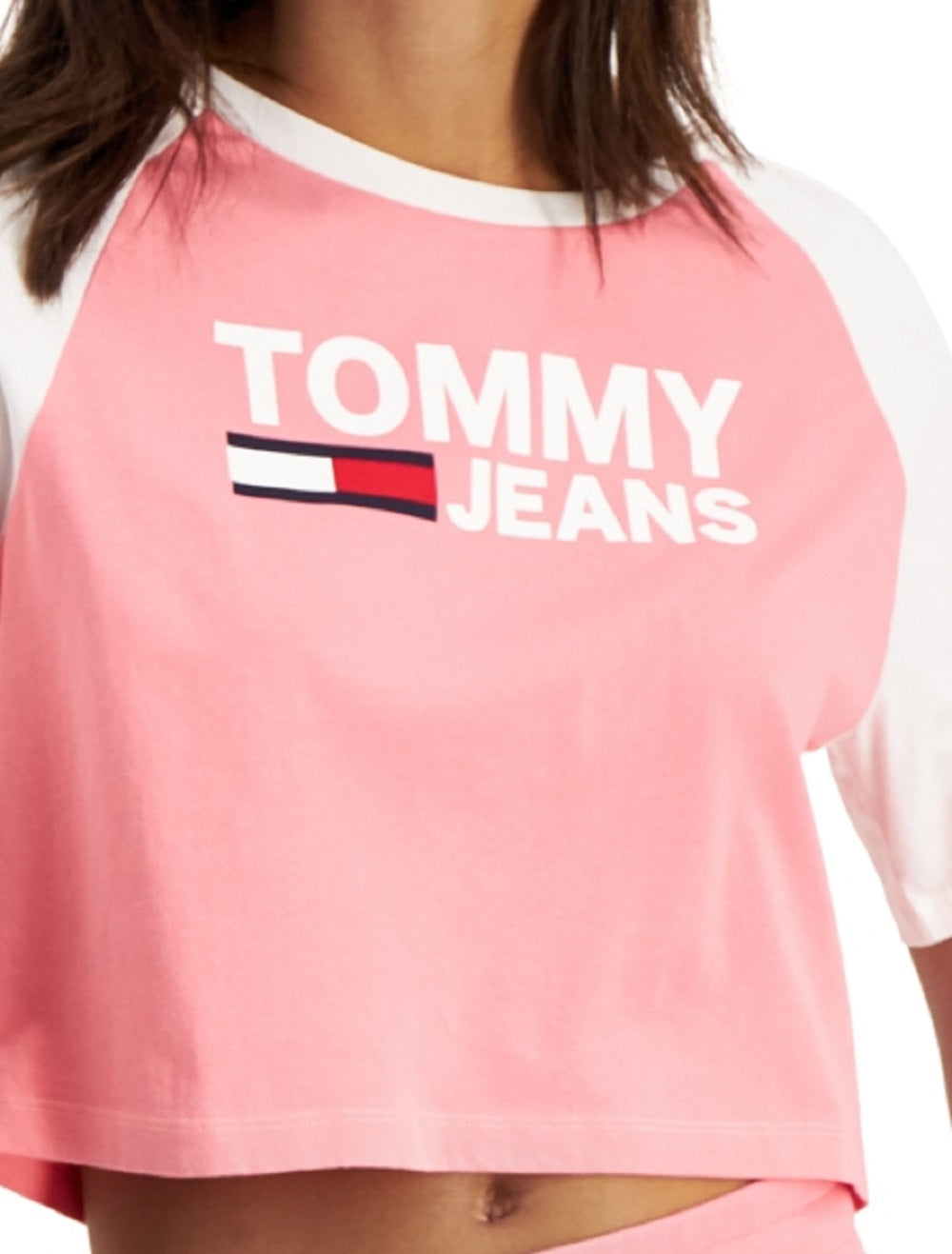 Camiseta de beisebol feminina Tommy Jeans Fused Logo, tamanhos variados, pequena