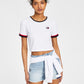 Camiseta curta Tommy Jeans feminina com patch de bandeira, branca, tamanho grande
