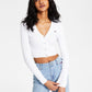Tommy Jeans Cardigan Cropped Feminino Canelado Branco Tamanho Médio