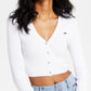 Tommy Jeans Cardigan Cropped Feminino Canelado Branco Tamanho Médio