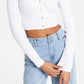 Tommy Jeans Cardigan Cropped Feminino Canelado Branco Tamanho Médio