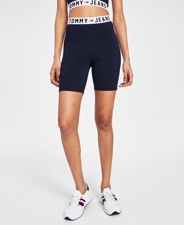 Tommy Jeans Shorts Feminino Ciclista Logo Cintura Azul Tamanho Médio