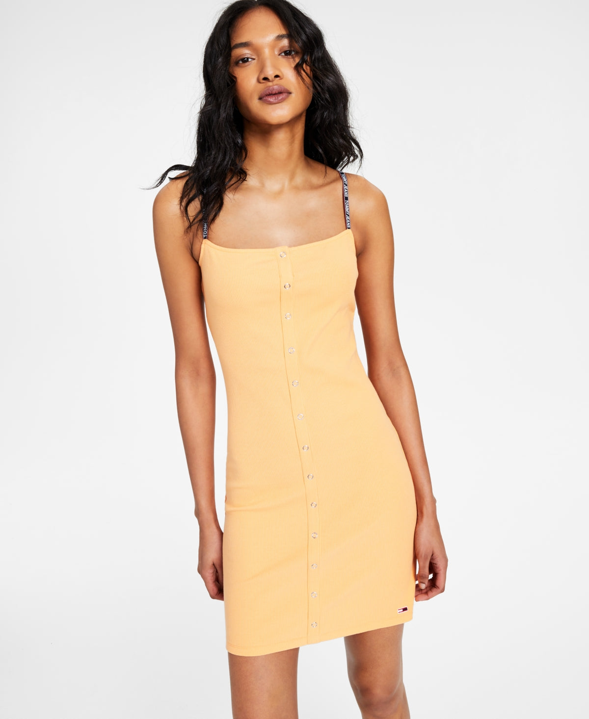 Vestido sem mangas canelado Tommy Jeans feminino laranja tamanho grande