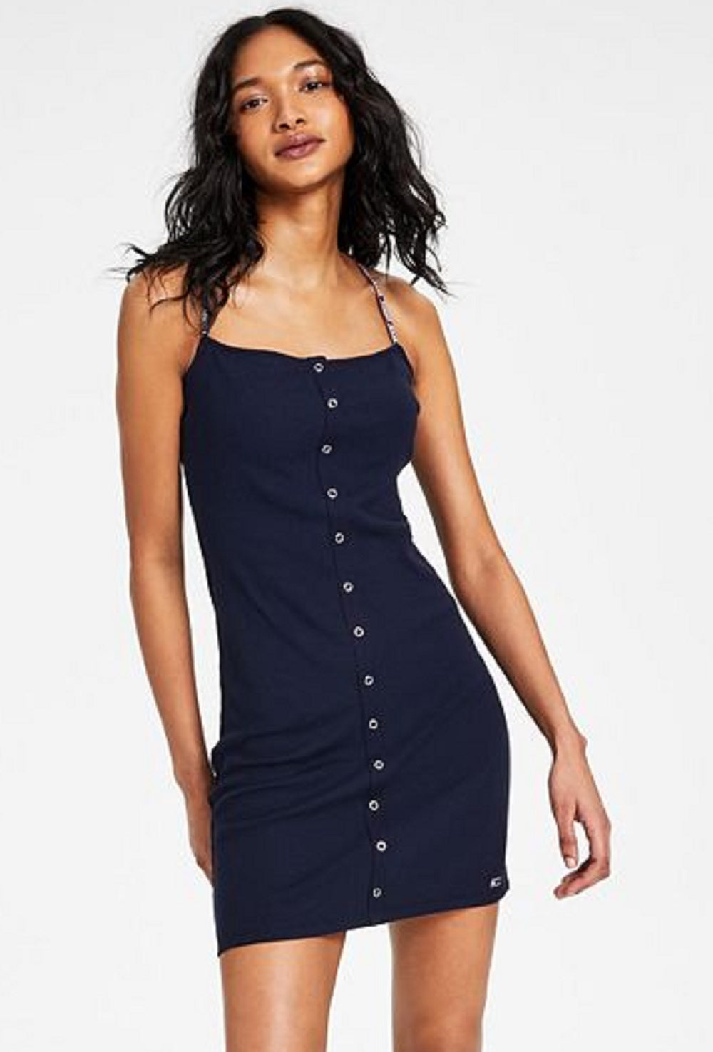 Vestido feminino Tommy Jeans canelado sem mangas azul tamanho X-G