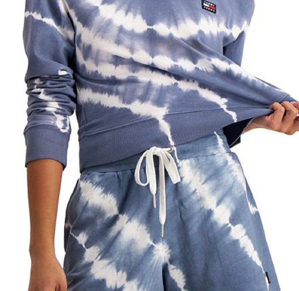 Tommy Jeans Shorts Femininos de Algodão com Tie Dye Azul Tamanho Grande