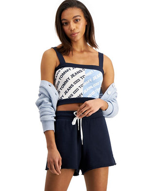 Sutiã Tommy Jeans feminino com logo de esqueleto, azul, tamanho médio