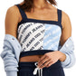 Sutiã Tommy Jeans feminino com logo de esqueleto, azul, tamanho médio