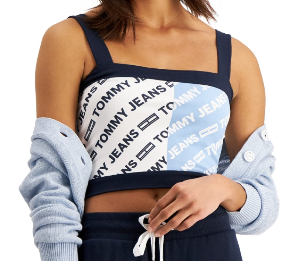 Sutiã Tommy Jeans feminino com logo de esqueleto, azul, tamanho médio