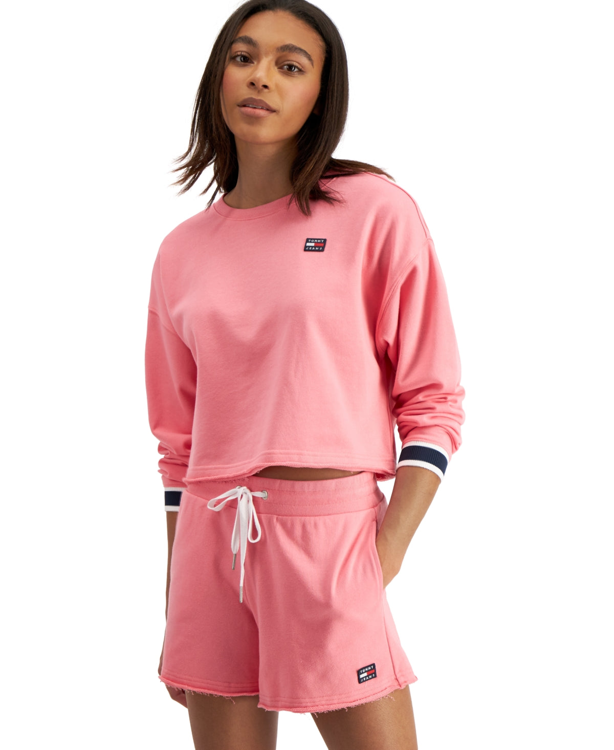 Tommy Jeans Moletom Cropped Oversized Feminino Rosa Tamanho Médio