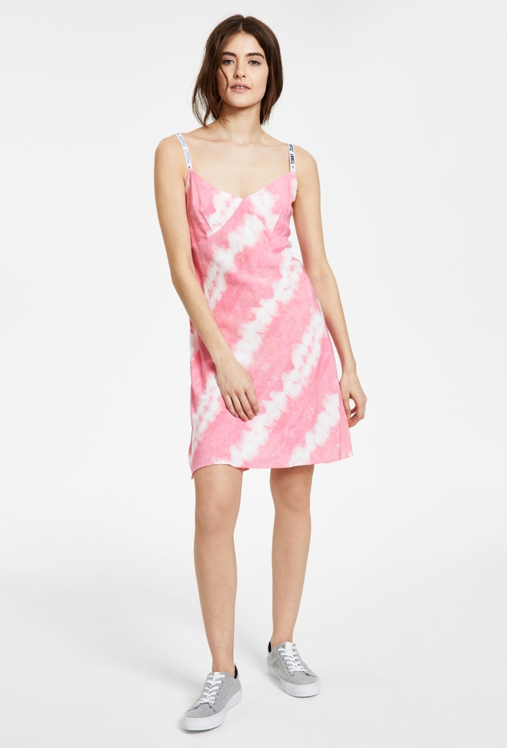 Vestido Tommy Jeans Feminino Tie Dye Logo Strap Rosa Tamanho XS