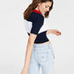 Tommy Jeans Polo Cropped Colorblock Feminino Azul Tamanho Médio
