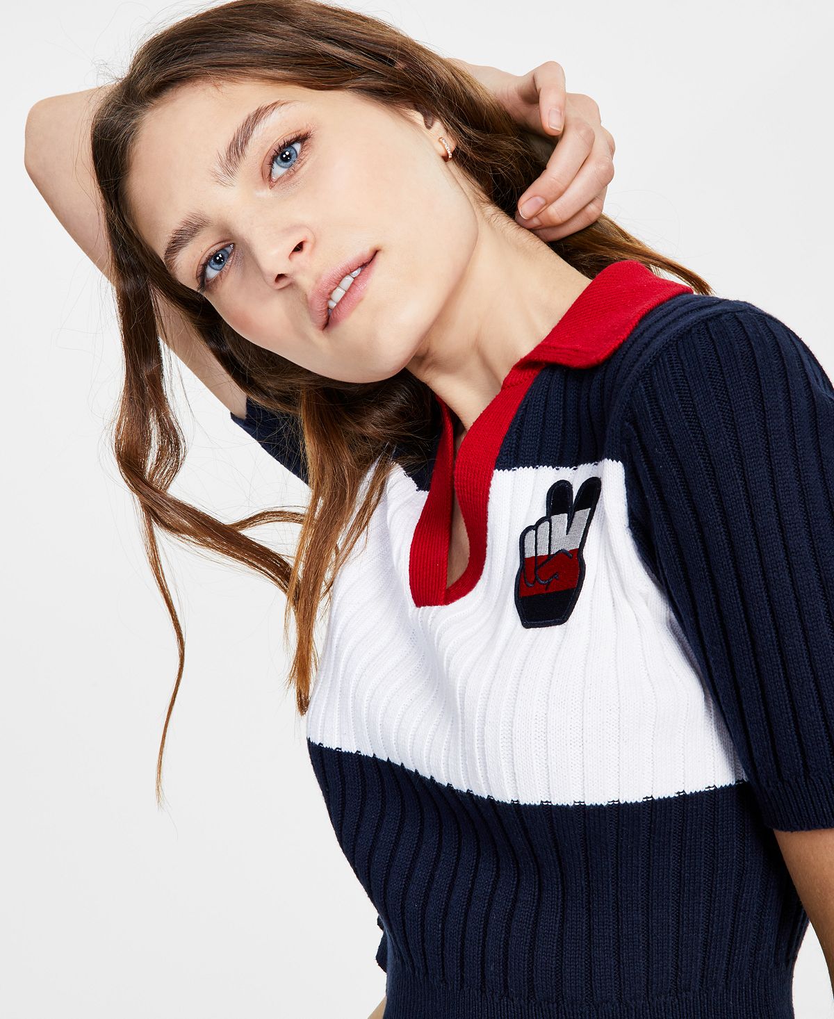 Tommy Jeans Polo Cropped Colorblock Feminino Azul Tamanho Médio