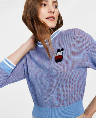 Suéter Tommy Jeans Feminino Algodão Malha com Ponto Azul Tamanho Grande