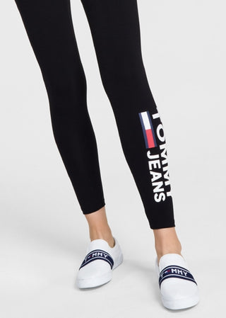 Calça legging feminina Tommy Jeans com logo Loungewear, preta, tamanho extragrande