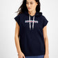 Tommy Jeans Túnica com capuz feminina, manga curta, azul, tamanho médio