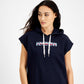 Tommy Jeans Túnica com capuz feminina, manga curta, azul, tamanho médio