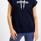 Tommy Jeans Túnica com capuz feminina, manga curta, azul, tamanho médio