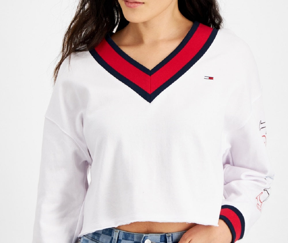 Tommy Jeans Feminino Contrast Trim Cropped Sweatshirt Branco Tamanho Médio