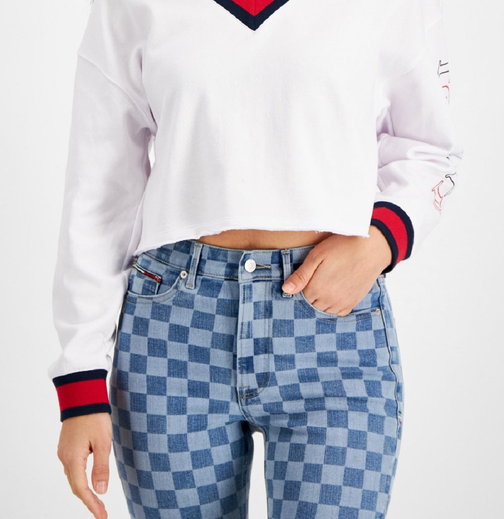Tommy Jeans Feminino Contrast Trim Cropped Sweatshirt Branco Tamanho Médio