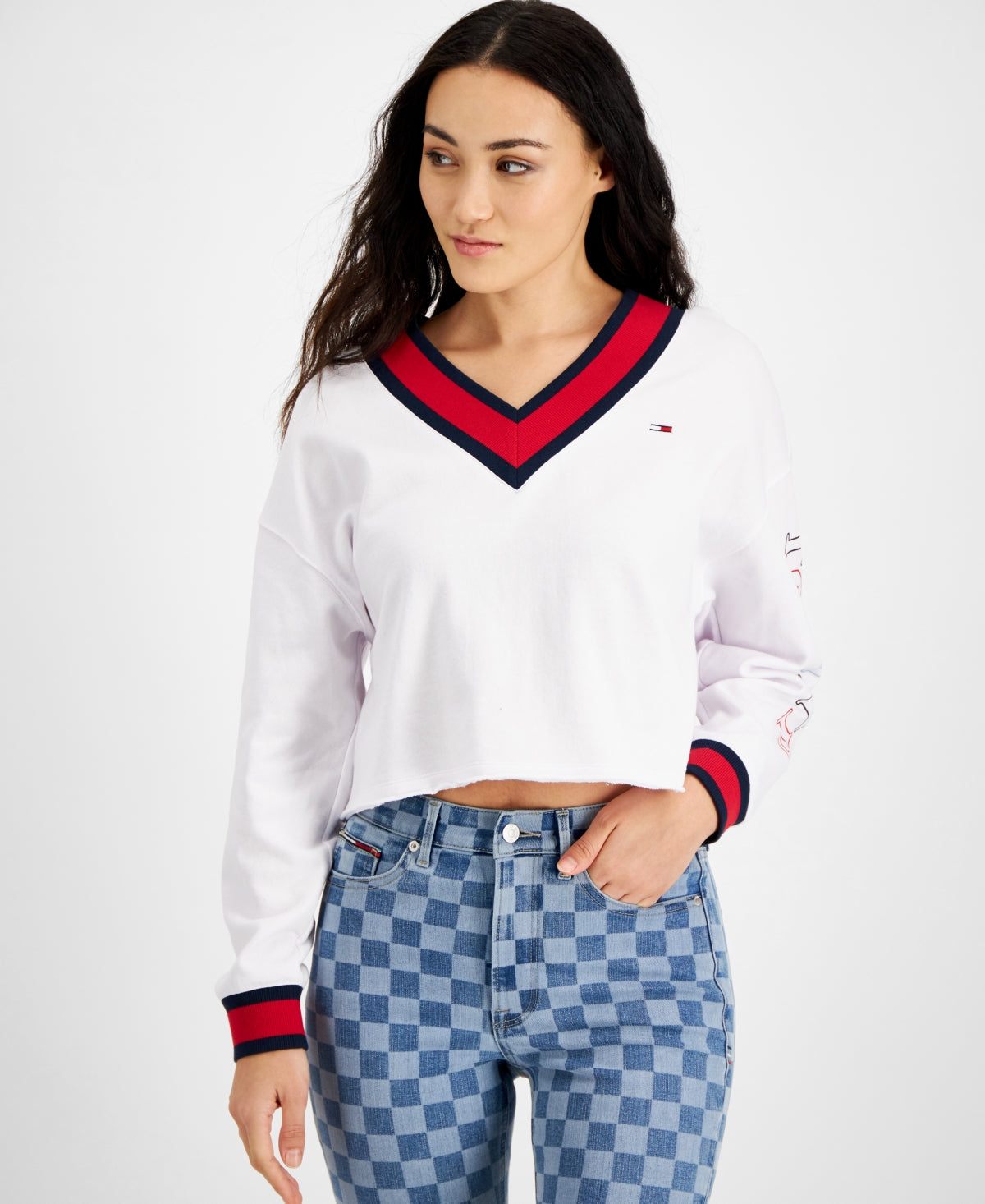 Tommy Jeans Feminino Contrast Trim Cropped Sweatshirt Branco Tamanho Médio