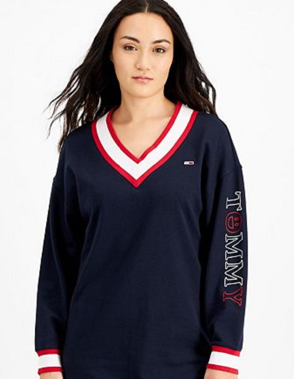 Vestido moletom feminino Tommy Jeans com acabamento contrastante, azul, tamanho grande