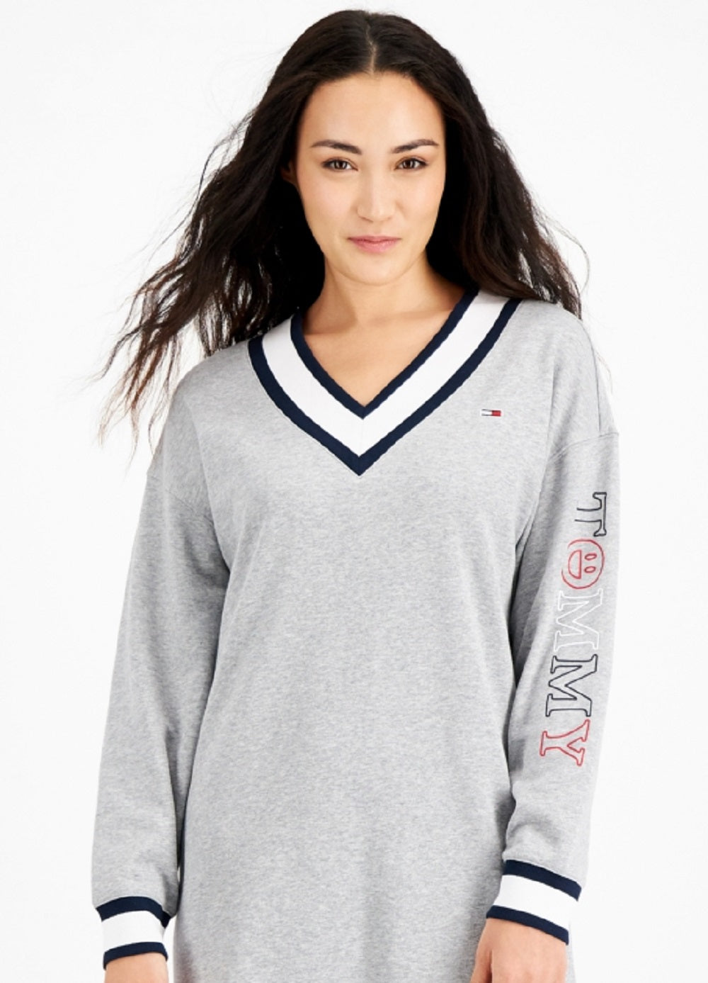 Vestido moletom feminino Tommy Jeans com acabamento contrastante, cinza, tamanho médio