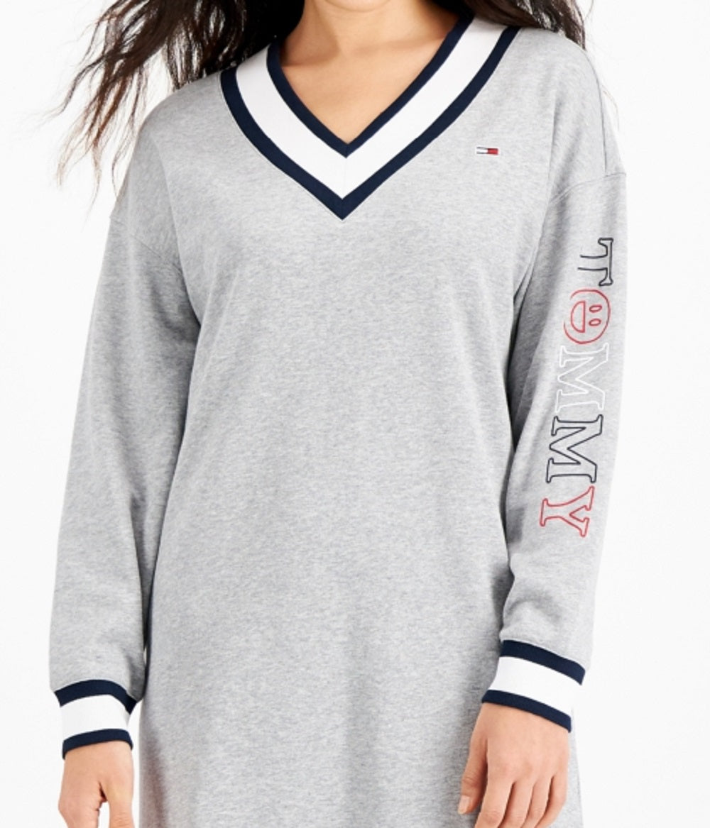 Vestido moletom feminino Tommy Jeans com acabamento contrastante, cinza, tamanho pequeno