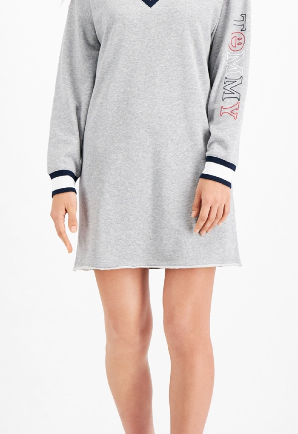 Vestido moletom feminino Tommy Jeans com acabamento contrastante, cinza, tamanho pequeno